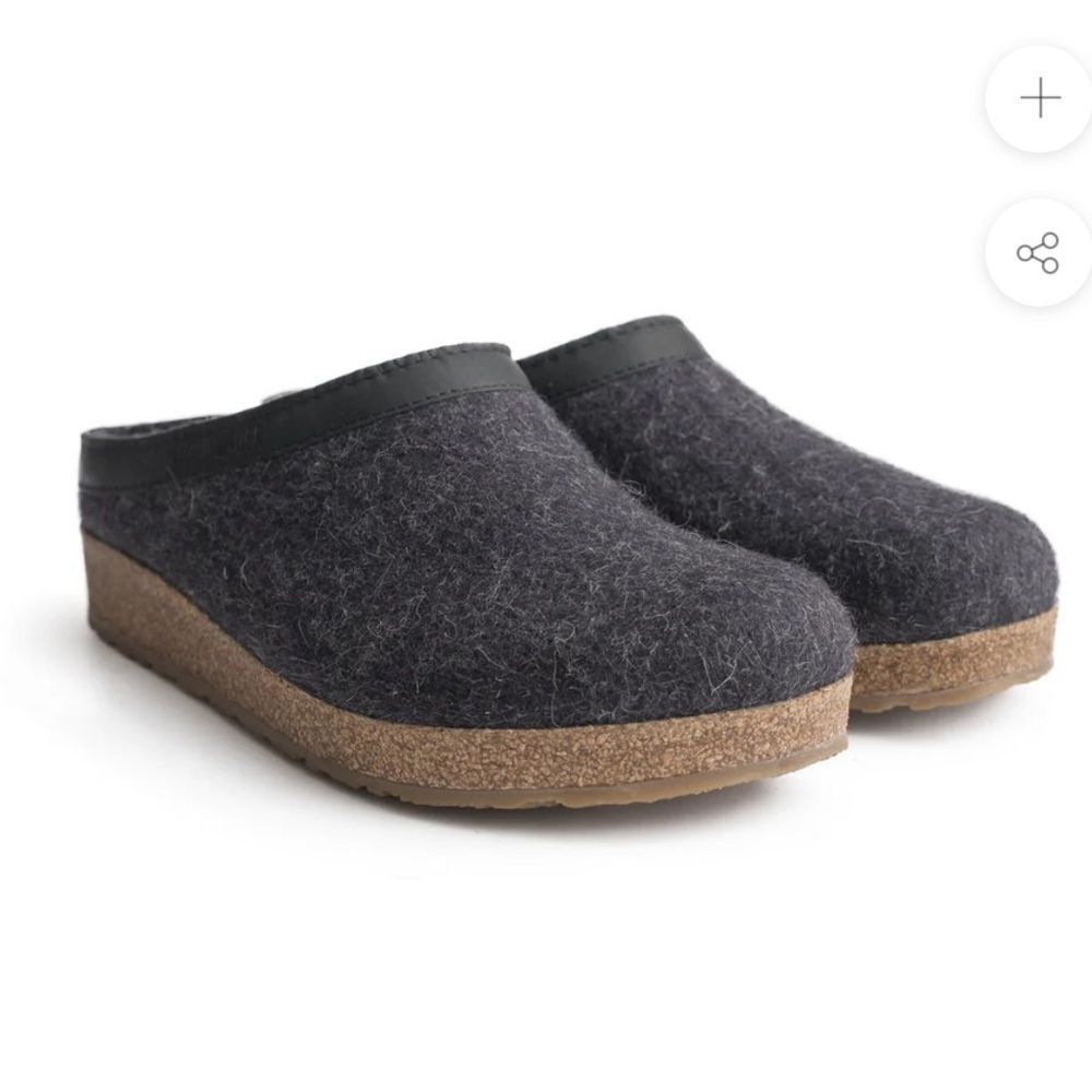 Haflinger Charcoal Gray Felt Clog Mules